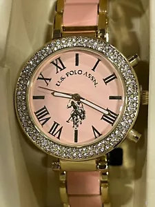 U.S. Polo Assn. Gold Tone Watch USC40063 Crystal Bezel 7.5" - Picture 1 of 2