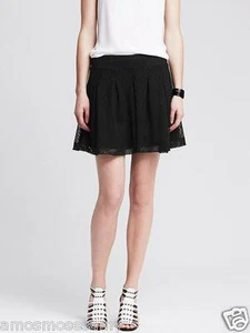 NUEVA Minifalda Banana Republic Para Mujer Negra Encaje Plisada Tejida Acampanada 8 Nueva con Etiquetas - Imagen 1 de 3