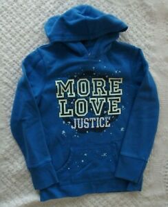 Justice 8 Girls Hoodie Sweatshirt VGUC More Love Blue Fall Winter BTS pockets
