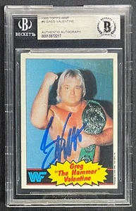 GREG THE HAMMER VALENTINE SIGNED 1985 WWF TOPPS BECKETT AUTO 217 - Picture 1 of 2