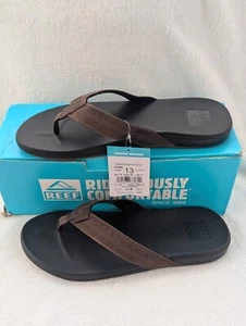 Size 13 Men's Reef Cushion Phantom Leather Black/Brown Flop Flop Casual Sandals - Picture 1 of 9