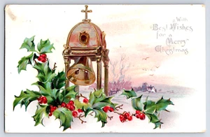Weihnachten antike AK Tuck's Kirchenglocke Winterbeeren Kreuz 1907 Berlin O - Bild 1 von 2