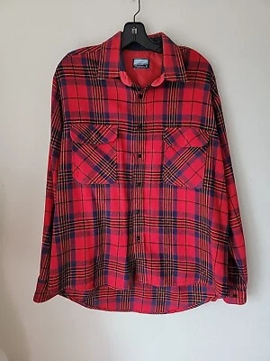 Vintage Fieldmaster Flannel Shirt Mens Large Red Western Plaid Wool Blend Pocket - Image 1 of 4