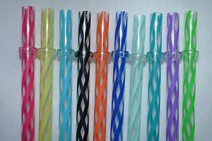 10 - 11" Reusable Straws Clear Swirly Colored Plastic Acrylic Rings BPA Free #6 - Picture 1 of 3