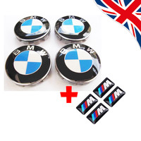 4X BMW Wheel Centre Caps + 4x M Stickers Emblem Fits Most 1 3 5 7 Series  68mm