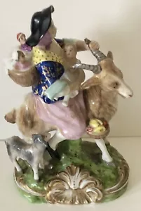 Antique c1800 Royal Crown Derby Porcelain Woman with Children on Goat Figurine - Picture 1 of 12