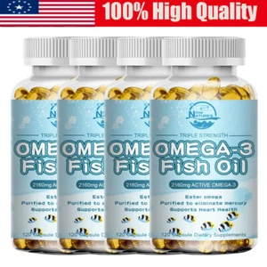 Omega 3 Fish Oil Capsules 3x Strength 1296mg EPA & DHA, Highest Potency 120pills - Picture 1 of 13