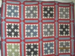 Antique 1890's Quilt Pond Lily Indigos Turkey red print Mourning print - Picture 1 of 12