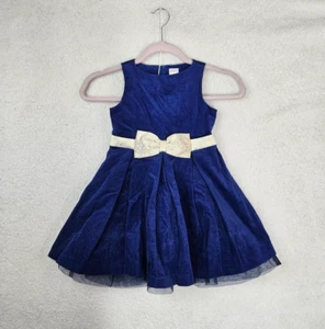 Gymboree Girls Dress 5 Blue Cotton Blend Sleeveless Velvet Fit Flared Party - Picture 1 of 17