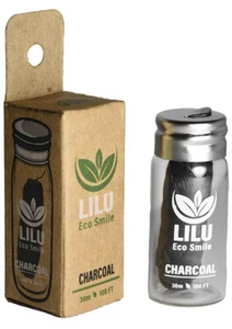 Organic Vegan Bamboo Charcoal Dental Floss in Reusable Glass Bottle Lilu  - Picture 1 of 3