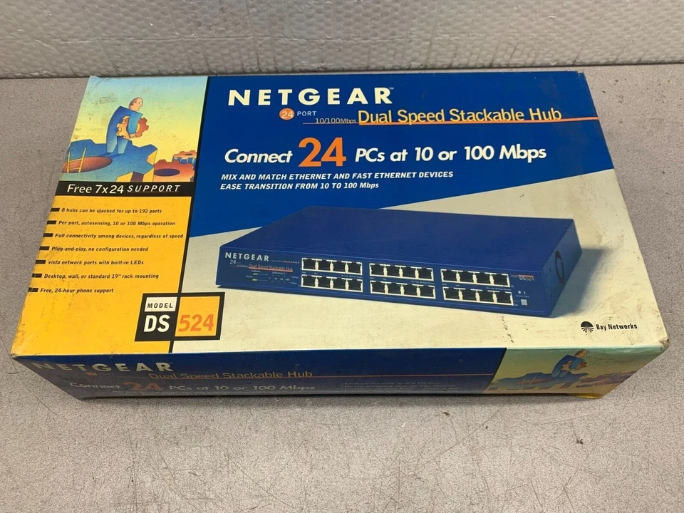NEW IN BOX NETGEAR DUAL SPEED STACKABLE HUB DS524 - Image 1 of 4