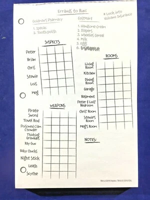 Piezas de repuesto Clue Family Guy: almohadilla de sospechoso (33 hojas de recado) notas de puntuación Foto 1 de 2