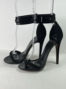 Celine Paris Women Black Leather Suede Ankle Strap Open Toe Stiletto Heels Sz 36 - Picture 1 of 9