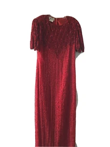 Vintage Formal Dress Evening Gown Brilliante 100% Silk Red Women's Size L - Picture 1 of 8