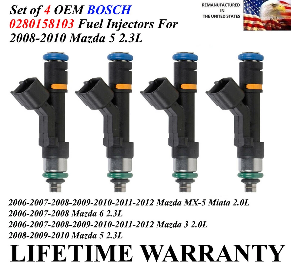 Set of 4 Genuine Bosch OEM Fuel Injectors For 2008-2009-2010 Mazda 5 2.3L - Image 1 of 1