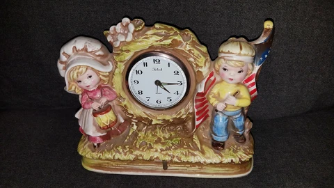 Vintage Telock Colonial Stars & Stripes Ceramic Alarm Clock Windup Made in Japan Cover