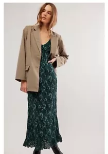 Free People Neu mit Etikett Night Forest Kombi Midikleid L grün Blumen gesmokt Cottagecore - Bild 1 von 11