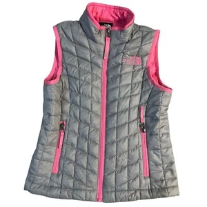 North Face Girls Vest Size Extra Small Grey Pink Insulated Lightweight Full Zip - Picture 1 of 10