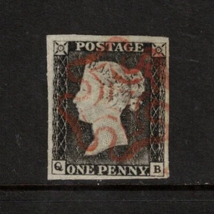 Great Britain #1 Very Fine+ Used Plate 1a With Ideal Red Maltese Cross Cancel - Picture 1 of 1