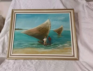 Windsurfing At The Beach Painting Signed By K. Buchan 1983 - Picture 1 of 9