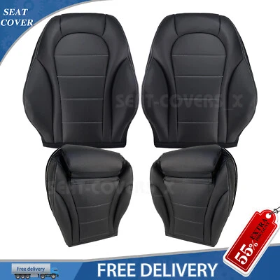2015-2021 Fit  Mercedes Benz C-Class Driver Passenger Top&Bottom Seat Cover BLAC — 第 1/4 张图片