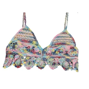 La vie 89 Crochet Crop Top / Bra Size M/L Pullover Multicolor Lightly Padded - Picture 1 of 7