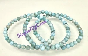Wholesale Lot 3 Pcs Natural Larimar 5.5mm 7.5” Stretch Bracelet - Picture 1 of 7