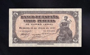 5 PESETAS 1937 SERIE B S/C - Picture 1 of 2