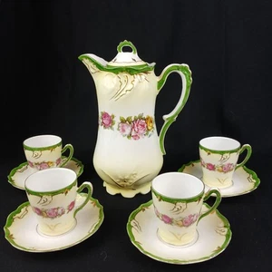Caffettiera Espresso Fine China Non Marcata 4 Tazze Demitasse Verde Floreale - Foto 1 di 17