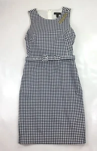 J Crew Etuikleid Damen 000 Gingham kariert kariert ärmellos Gürtel dunkelblau - Bild 1 von 12
