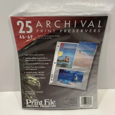 Print File 46-6P 4" x 6" Photo Preservers 25 Pages for 3 Ring Binders Archival - Image 1 of 2
