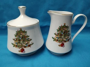 Crown Ming Creamer e Zucchero, Vischio, Modello Albero di Natale - Foto 1 di 4