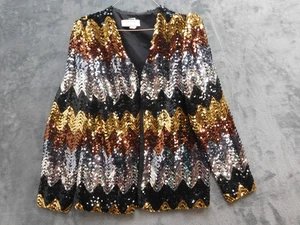 Vintage Neusteters Jacket Womens Small Sequin Zigzag Open Front Made USA 80s - Picture 1 of 14