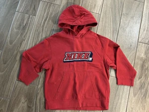 VTG NIKE Hooded Sweatshirt Hoodie YS Sz 8 Sewn Logo Boys Red School Sports - Picture 1 of 7