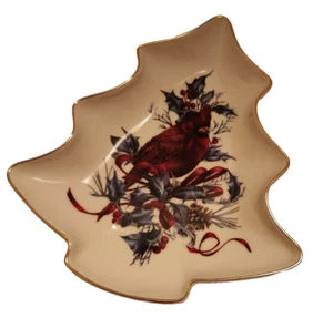 Lenox Winter Greetings Gold Trim Tree Dish - Picture 1 of 12