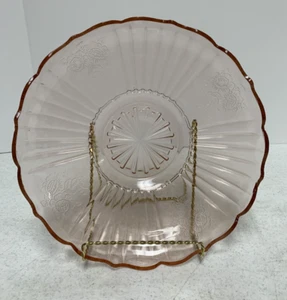 Pink Depression Shallow Bowl w/Scalloped Edges Etched Flowers 12" Beautiful!! - Picture 1 of 8