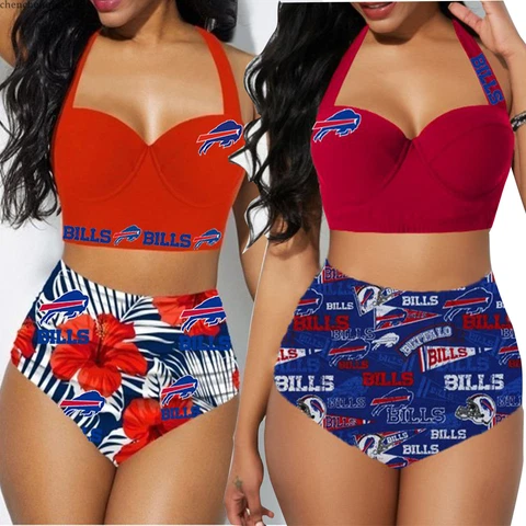 Buffalo Bills Women Summer Swimsuits 2PCS High Waist Bikini Set Push Up Swimwear Cover