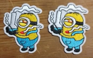 2 x MINIONS POT DOPE Embroidered Patchs Motif 5.2cm x 3.8cm, Iron-on Sew or Glue - Picture 1 of 1