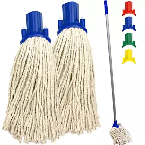 2x Baumwolle Bodenwischer Köpfe Set Blau Ersatz Robust Reinigung Küche - Bild 1 von 8