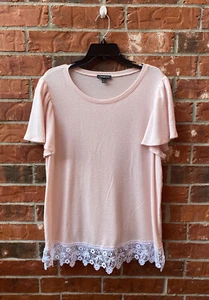 Lane Bryant Womens 14/16 Blush Pink Lace Trim Flutter Sleeve Tunic Top - Picture 1 of 8
