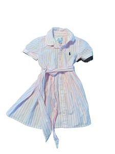 Vestido Ralph Lauren Niño Pequeño Primavera/Verano Clásico Rosa Blanco Corbata Rayas 9 meses - Imagen 1 de 3
