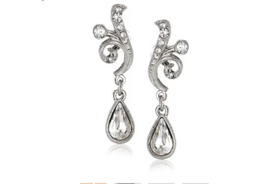 Pendientes lágrima pergamino cristal tono plata 1928 joyería. Z69 Foto 1 de 2