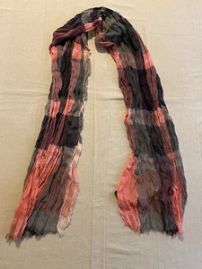 Vintage Scarf Colorful Crinkle Large Colorblock Rectangle Boho Hippie Gypsy Wrap - Picture 1 of 5