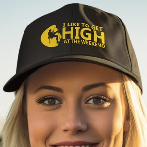 Funny Humorous Rock Climbing I Like to Get High At Weekends Quality Baseball Cap - Picture 1 of 7