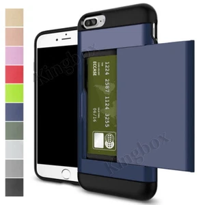 Credit Card Slot Holder Wallet Case Shockproof Back Cover For iPhone & Samsung - Picture 1 of 70