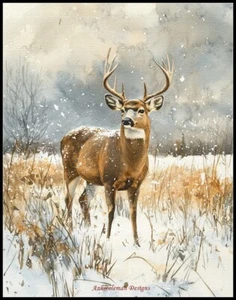 Deer in Snowy Field - Chart Counted Cross Stitch Patterns Needlework DMC Color - Picture 1 of 2