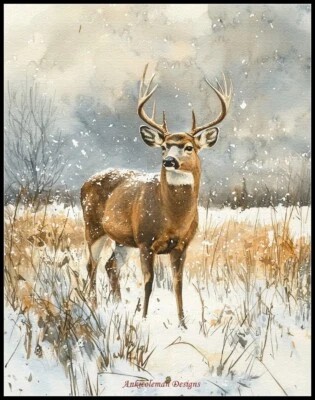 Deer in Snowy Field - Chart Counted Cross Stitch Patterns Needlework DMC Color - Image 1 of 2