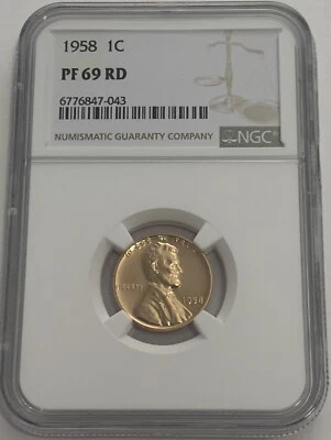 1958 P NGC PF69 RD Red Proof Lincoln Wheat Penny 1c White Label - Image 1 of 3
