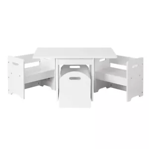 Keezi 3PCS Kids Table Chairs Set Storage Toys Play Activity Desk Organizer White - Picture 1 of 8