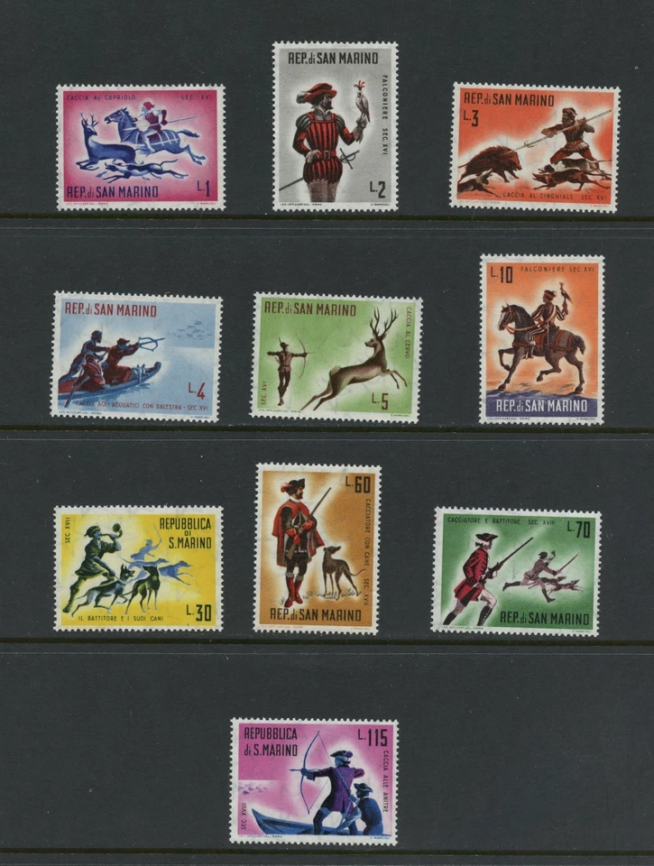 J160  San Marino 1961   hunting dogs ducks boars falcons 10v. MNH   - image 1 of 1